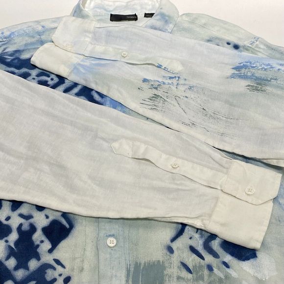Authentic Nanibon Fuzzi Shirt Mens 52/LG Italy Linen Abstract Dye & Paint Art - Picture 4 of 14
